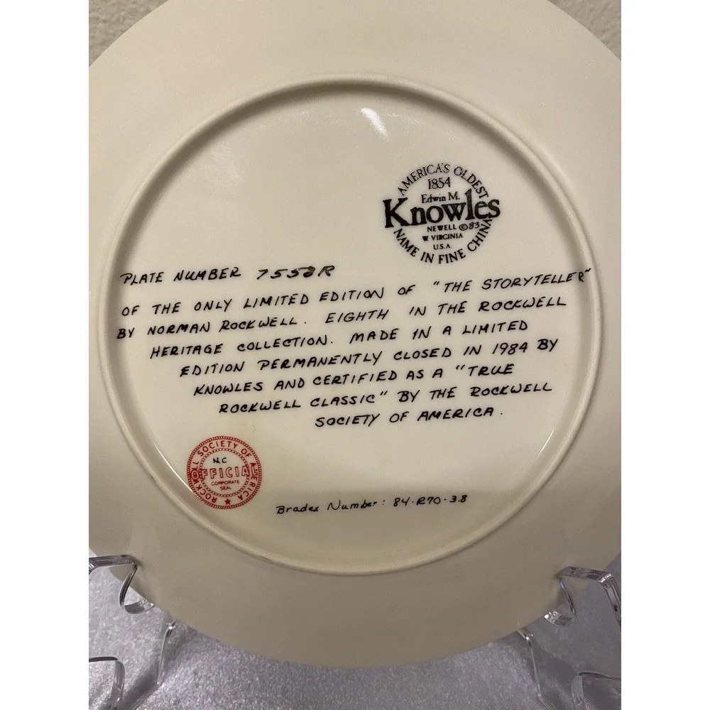 1984 Knowles THE STORYTELLER Norman ROCKWELL HERITAGE Collector Plate # 7553R